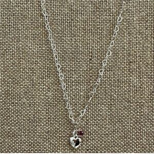 NEW- Hand crafted-SS 20”heart chain
necklace-Ruby, morganite puffed heart charm.
